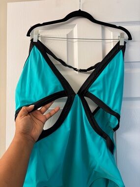 Turquoise Black Trim One-Piece Swimsuit